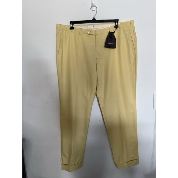 Ermenegildo Zegna Pants Mens 7-64L Beige 100% Cotton Trousers Flat Front Casual